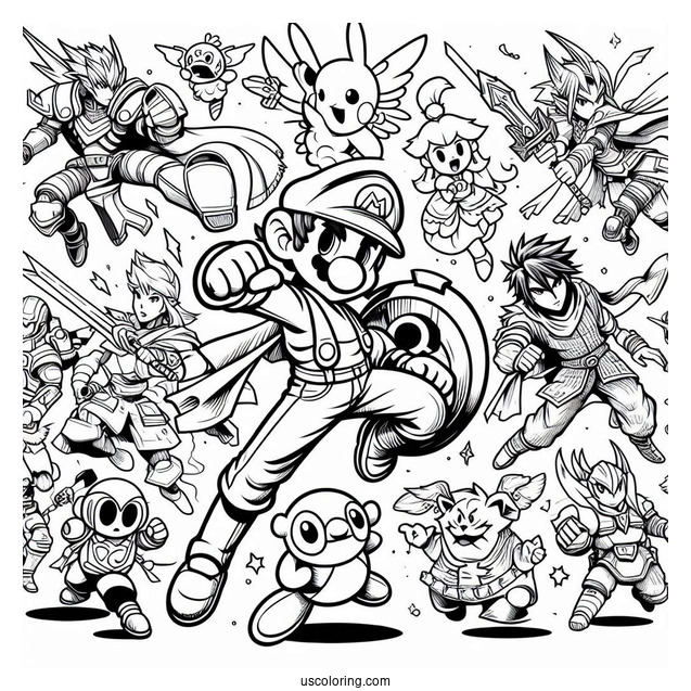 Super Smash Bros Coloring Page Of All Characters