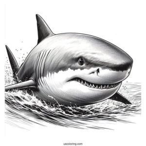 Close Up Of Realistic Great White Shark Coloring Page