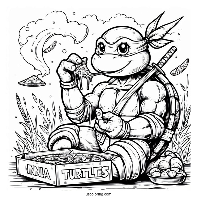 Ninja Turtles Coloring Page Of Michelangelo Eating Pizza