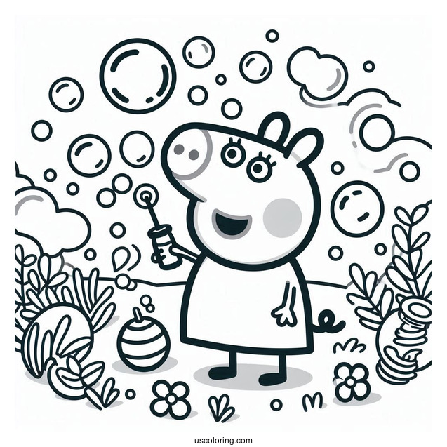 George Pig Playing With Bubbles Coloring Sheet