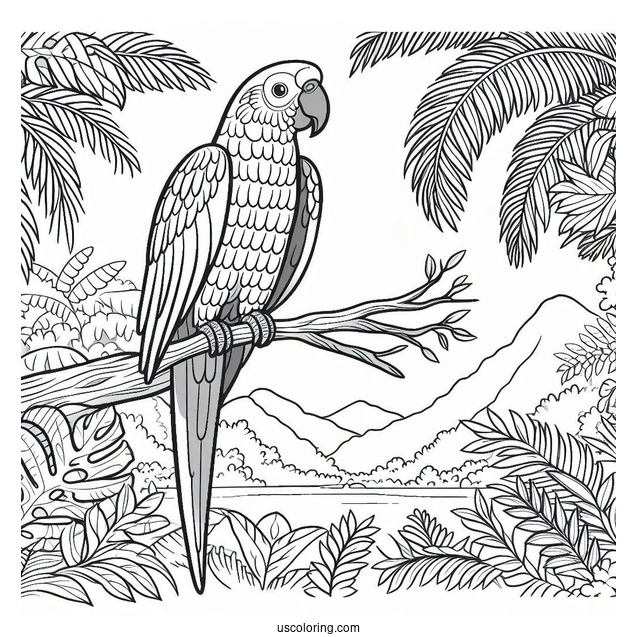 Parrot Sitting On a Tree In Lush Jungle