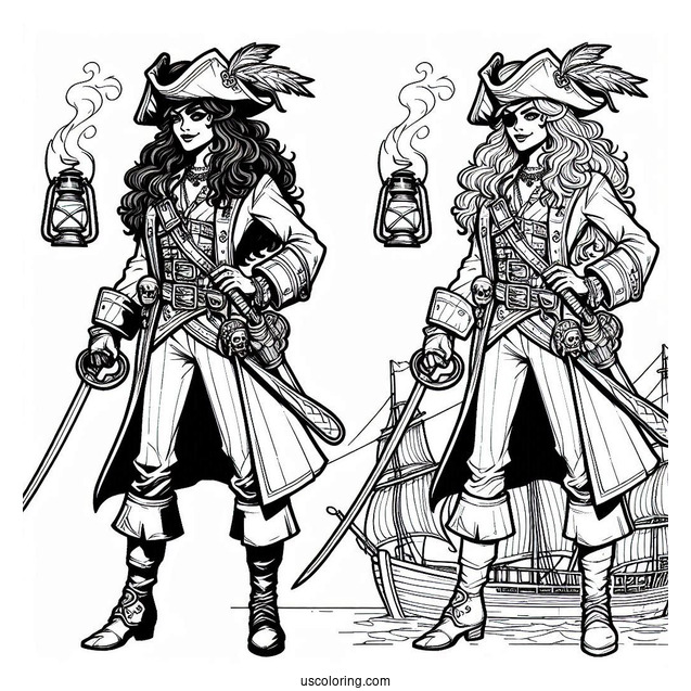 Stout Pirate Coloring Page Captain With A Sword For Kids