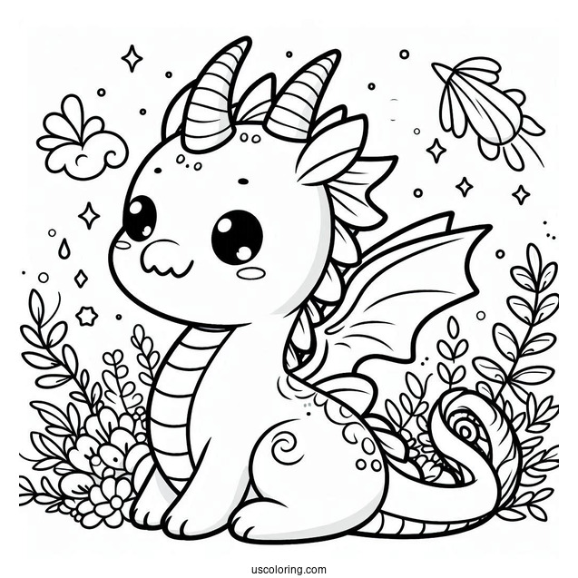 Coloring Sheet Of An Adorable Kawaii Dragon