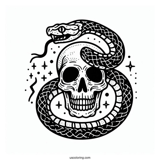 Skull And Snake Coloring Page