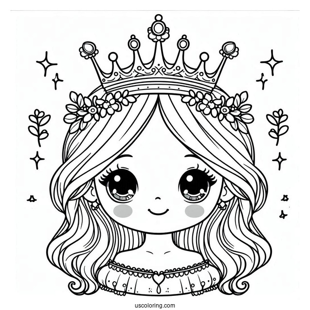 Cute Princess Wearing Simple Crown Coloring Sheet