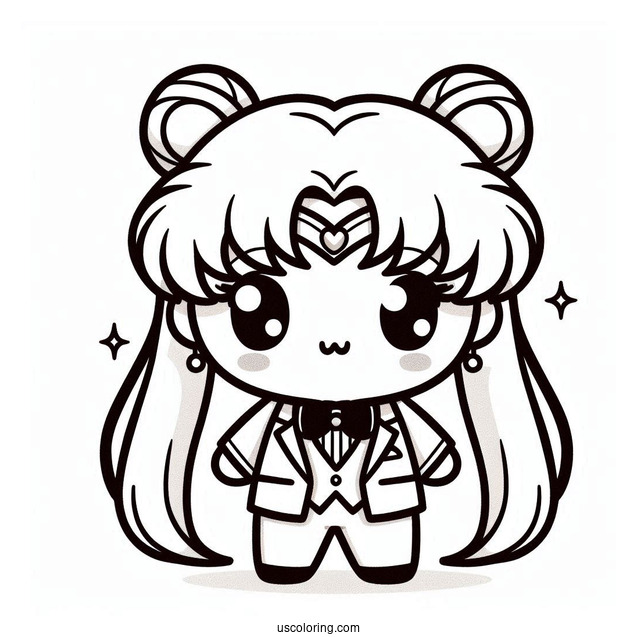 Cute Kawaii Tuxedo Mask And Sailor Moon Coloring Sheet