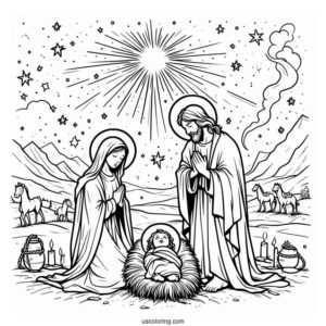 Birth Of Jesus With Virgin Mary Coloring Page
