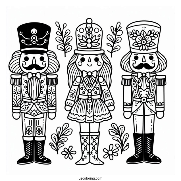 Three Easy Nutcracker Coloring Page Outlines For Kids