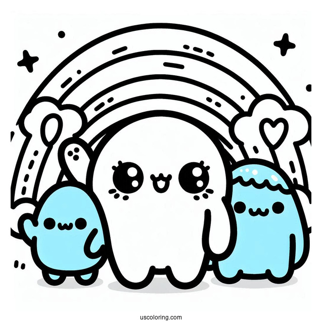 Kawaii Blue Rainbow Friends Coloring Page Waving