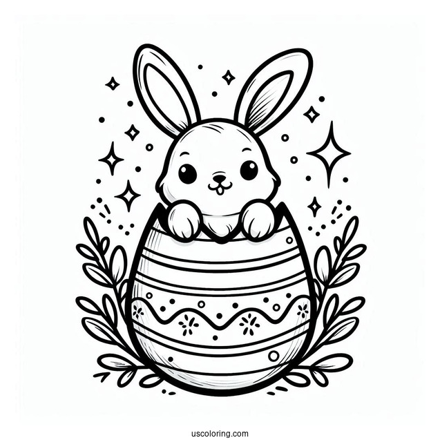 Happy Easter Bunny Popping Out Of Egg Coloring Page