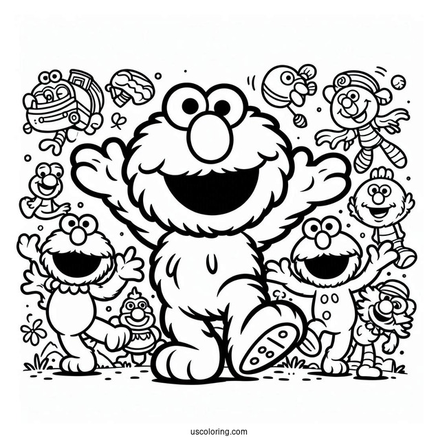 Elmo and Friends Coloring Page