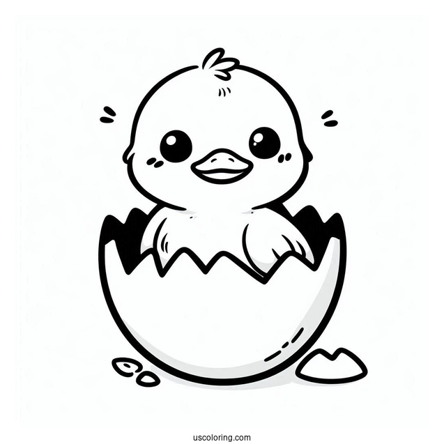 Cute Duckling in an Eggshell Coloring Sheet For Kids