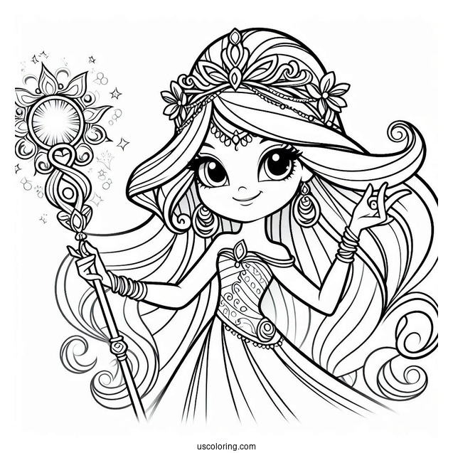 Shimmer And Shine Coloring Page Of Imma Showing Leah A Magical Staff