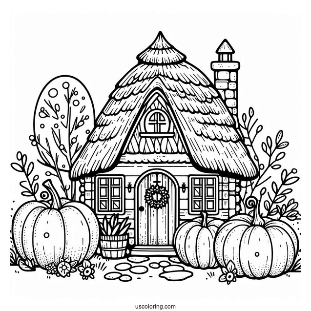 Cozy Pumpkin Coloring Page House