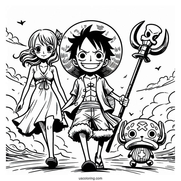 Luffy Coloring Page With Nami And Tony Tony Chopper