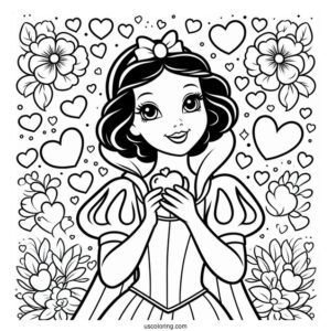 Stunning Snow White Coloring Pages With Love Hearts For Kids
