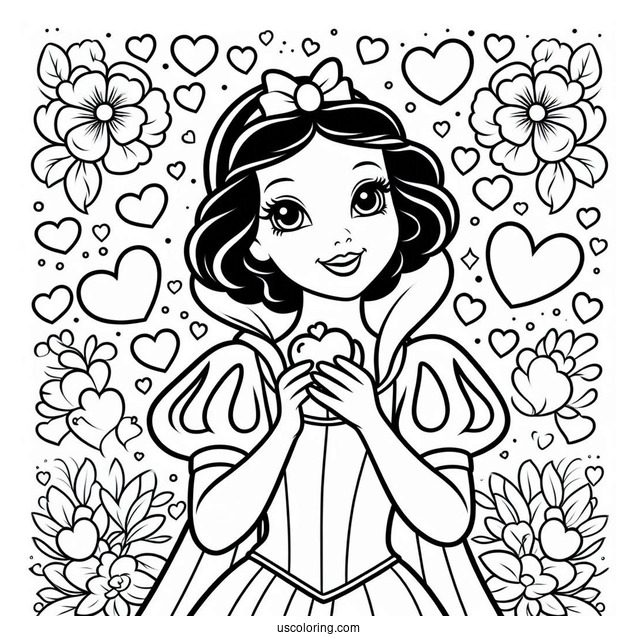 Stunning Snow White Coloring Pages With Love Hearts For Kids