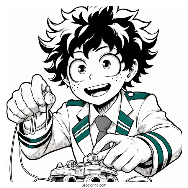 My Hero Academia Coloring Page Of Young Izuku Midoriya Playing With Toy