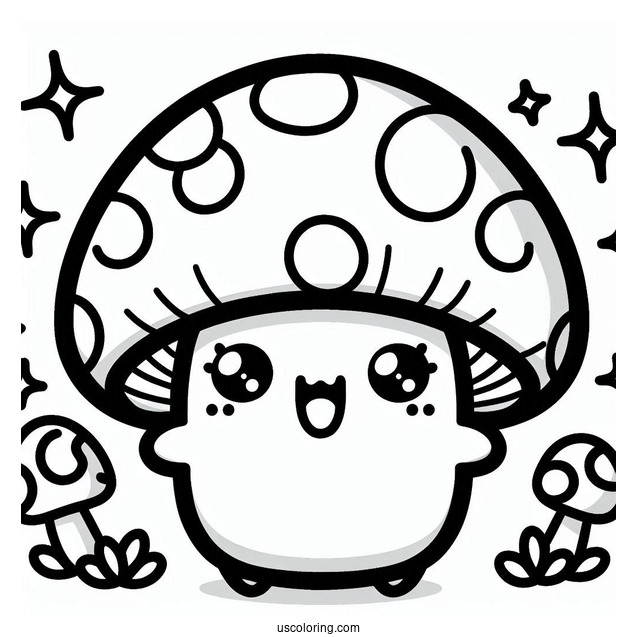 Happy Kawaii Mushroom Coloring Sheet