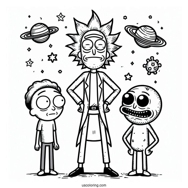 Rick, Morty, And Mr. Meeseeks Coloring Sheet