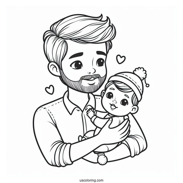Dad Holding His Baby On Father's Day Coloring Page