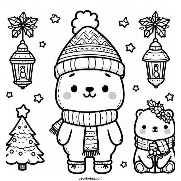 Kawaii Christmas Polar Bear Coloring In