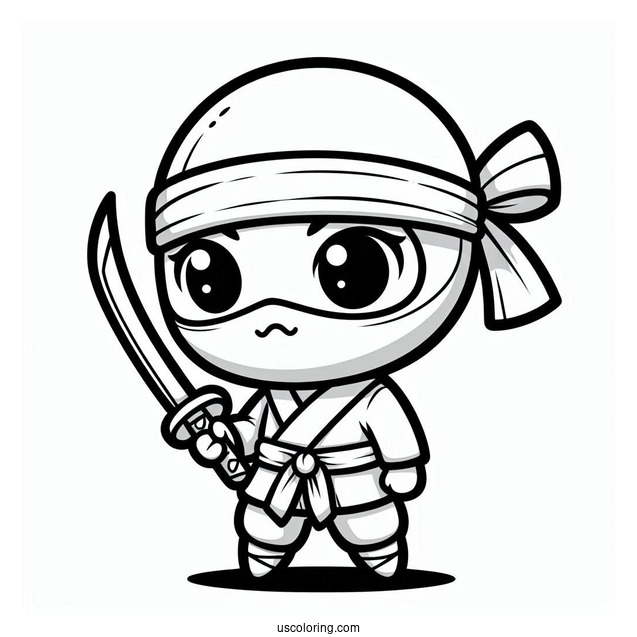 Easy Chibi Ninja With A Sword Coloring Page For Preschoolers