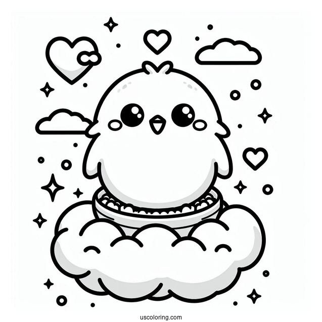 Tamagotchi Coloring Page Of Lovelitchi On The Clouds For Kids