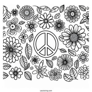 Flowers Covering A Peace Coloring Page For Kids