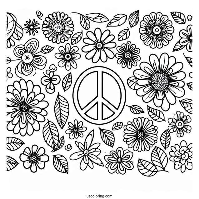 Flowers Covering A Peace Coloring Page For Kids