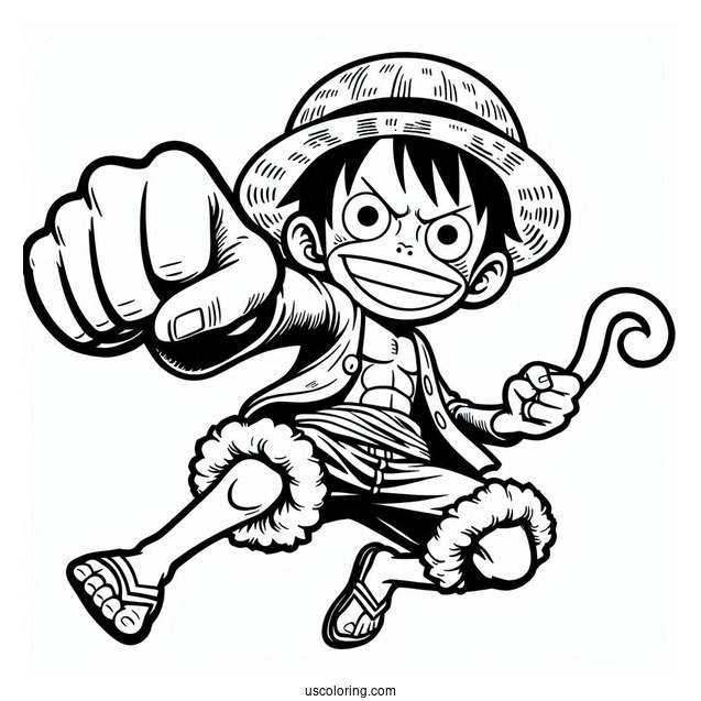Monkey D. Luffy Coloring Page Punching The Air