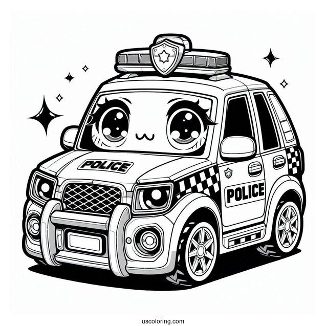 Anime Police Car Coloring Page For Preschoolers