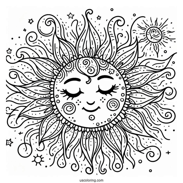 Summer Coloring Page Of Sun With Face