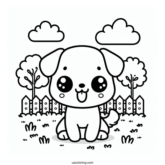 Kawaii Cartoon Dog In Backyard