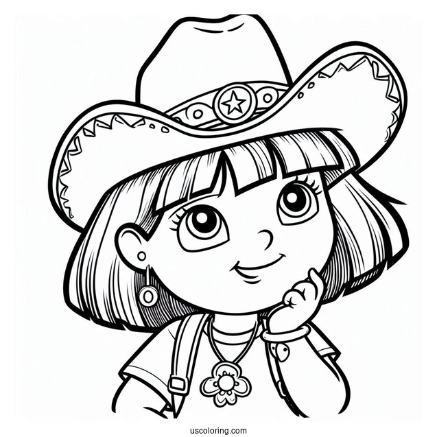 Dora The Explorer As a Cowgirl Coloring Page