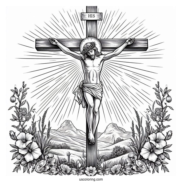Crucifixion of Jesus On The Cross Coloring