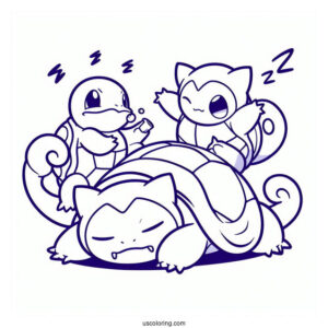 Squirtle And Lilligant Fighting On Stop Of Sleeping Snorlax Coloring Page