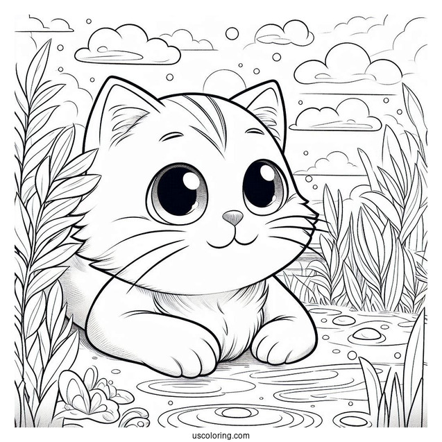 Big the Cat Looking Over Water Coloring In