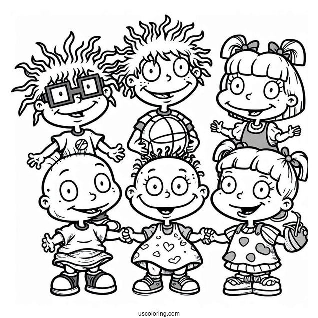 Rugrats Coloring Page Of Chuckie, Tommy, Philip, Lilian, Angelika, And Susie