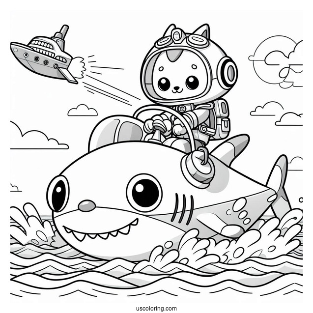 Octonauts Coloring Page Of Kwazii Riding Shark Ship Over The Ocean