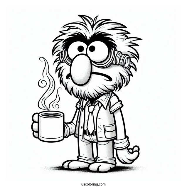 Muppets Coloring Page Of Confused Gonzo Holding Cup Of Coffee