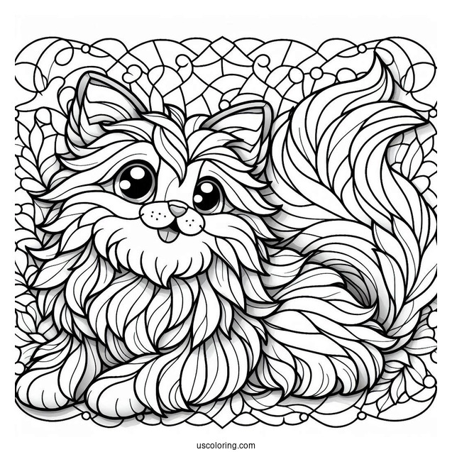 Furry Cat Stained Glass Coloring Page For Kids