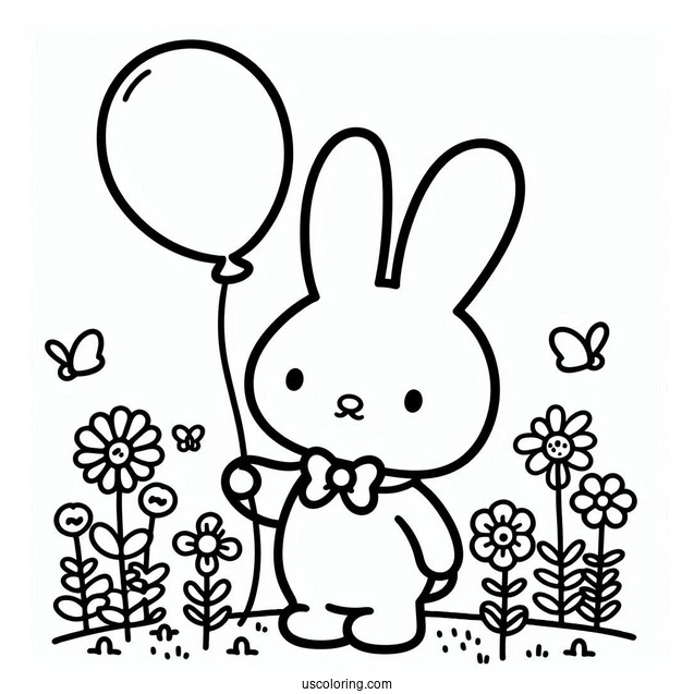 Miffy Coloring Page Holding Balloon In The Garden