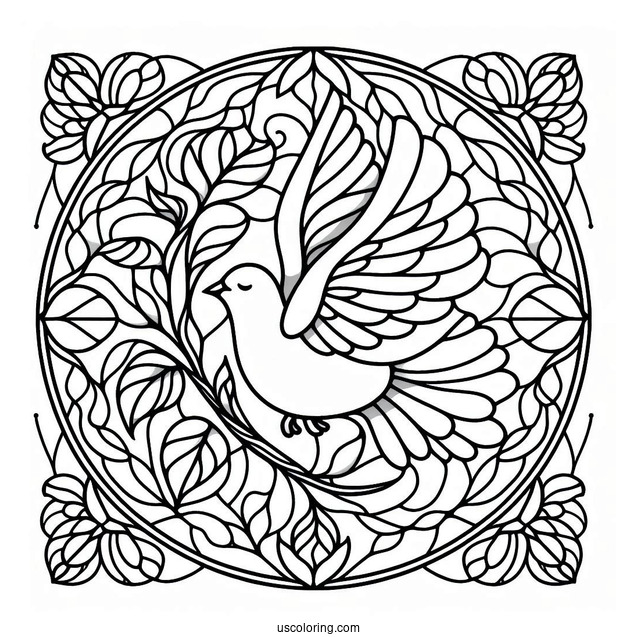 Dove Carrying A Leaf Stained Glass Coloring Page