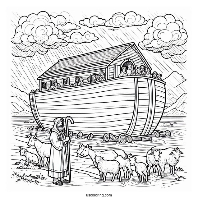 Noah's Ark Coloring Page Of His Family Building The Ark