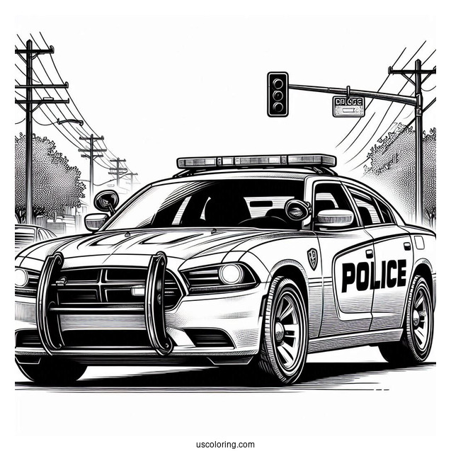Dodge Charger Police Car On Street To Color