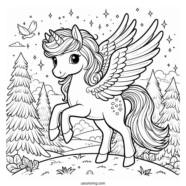 Young Pegasus Coloring Page In The Forest