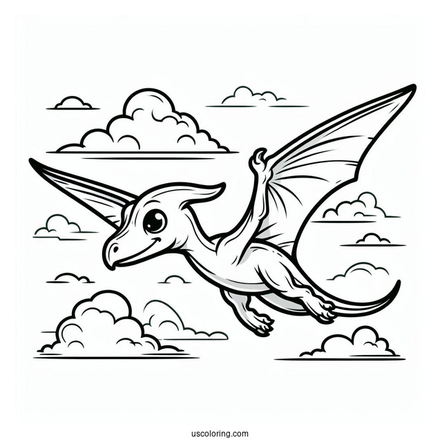 Small Pterodactyl Coloring Page Flying In The Sky