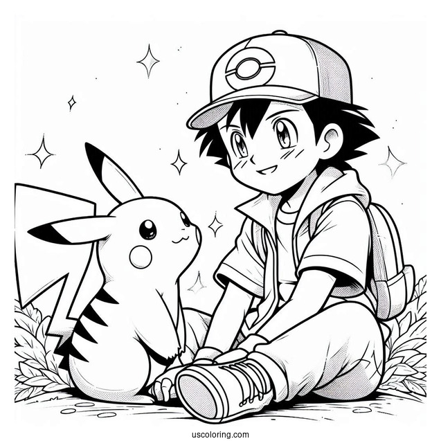 Detailed Coloring Page Of Ash And Pikachu