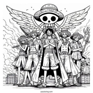Detailed One Piece Coloring Page Of Straw Hat Crew